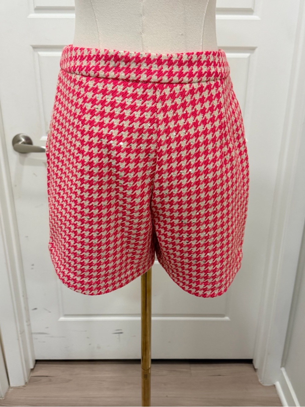 Rivir 2pc Pink/White Houndstooth Tweed Crop Blazer and Short Set - Picture 13 of 15